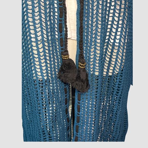 Blue Crochet Open Knit Cardigan Women’s XS 100% Cotton Cover Up NWT $198 - Picture 8 of 11